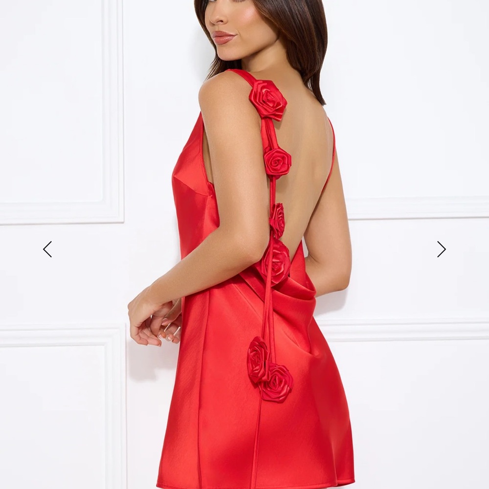 Hello Molly Red Backless Mini Dress with Rose Strap Detail